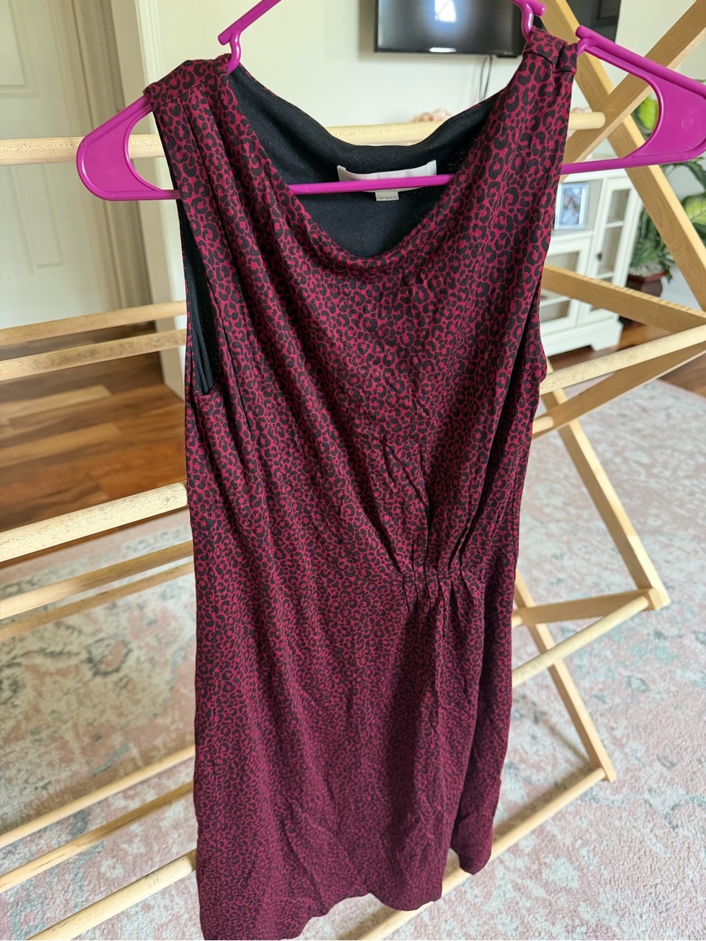 LOFT Burgundy and Black Sleeveless Leopard-Print Mini Dress